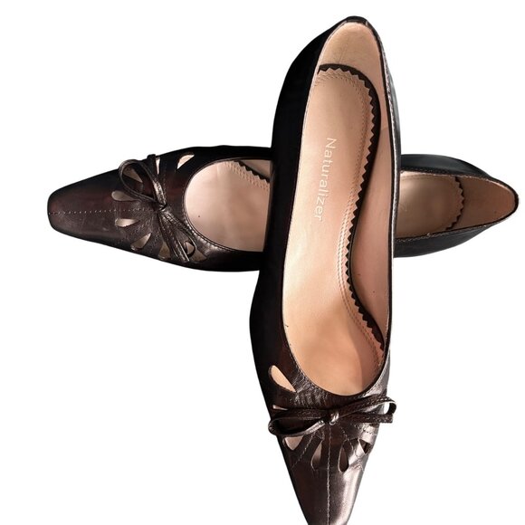 Naturalizer Womens Black Leather Cutout Bow Square Toe Pumps Size 6M - Picture 4 of 12